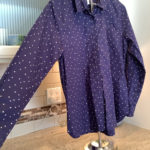 Garnet Hill Navy Polka Dot Shirt NWT Size 10 - Picture 2 of 5